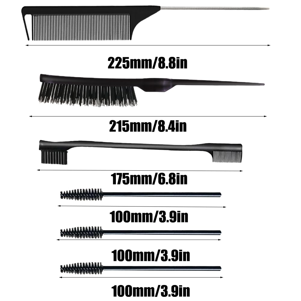 6 Stück Haarkamm-Set, Borsten Haarbürste Kamm Pflege Kanten Bürste, Kämme Robuster Rattenschwanz Kamm, Sleek Bun Bürste, Edges Brush, Borsten Bürste Haare, Geeignet für Friseure und Damen (Schwarz)