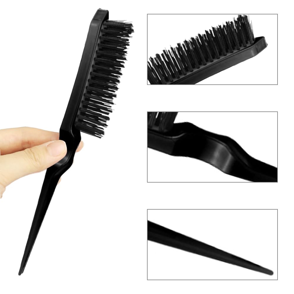 6 Stück Haarkamm-Set, Borsten Haarbürste Kamm Pflege Kanten Bürste, Kämme Robuster Rattenschwanz Kamm, Sleek Bun Bürste, Edges Brush, Borsten Bürste Haare, Geeignet für Friseure und Damen (Schwarz)