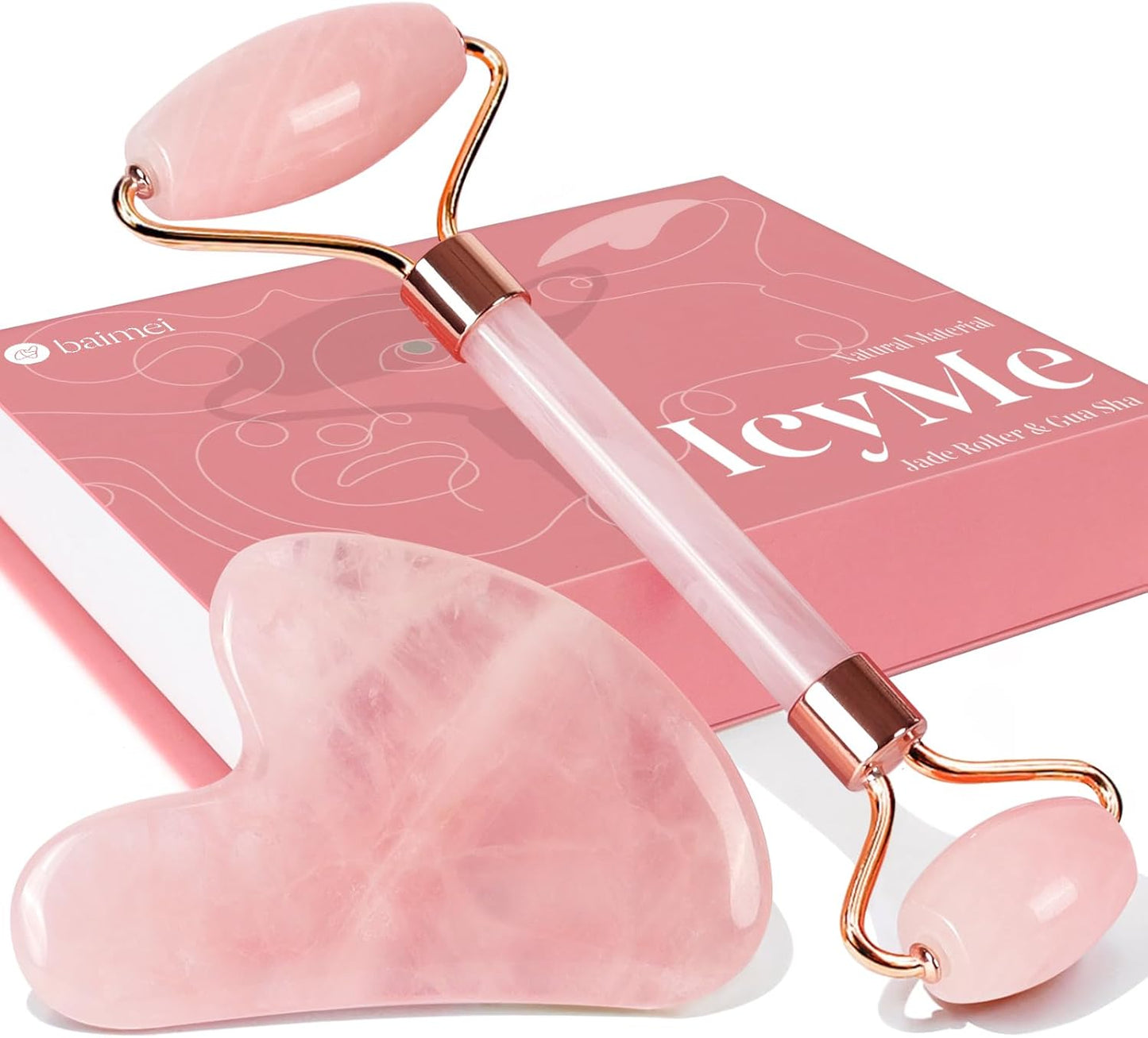 Gua Sha Stein und Gesichtsroller Rosenquarz,Guasha Set Beauty Massager, Jade Roller, Verbesserung Von Feinen Linien,Geschenk für Frauen
