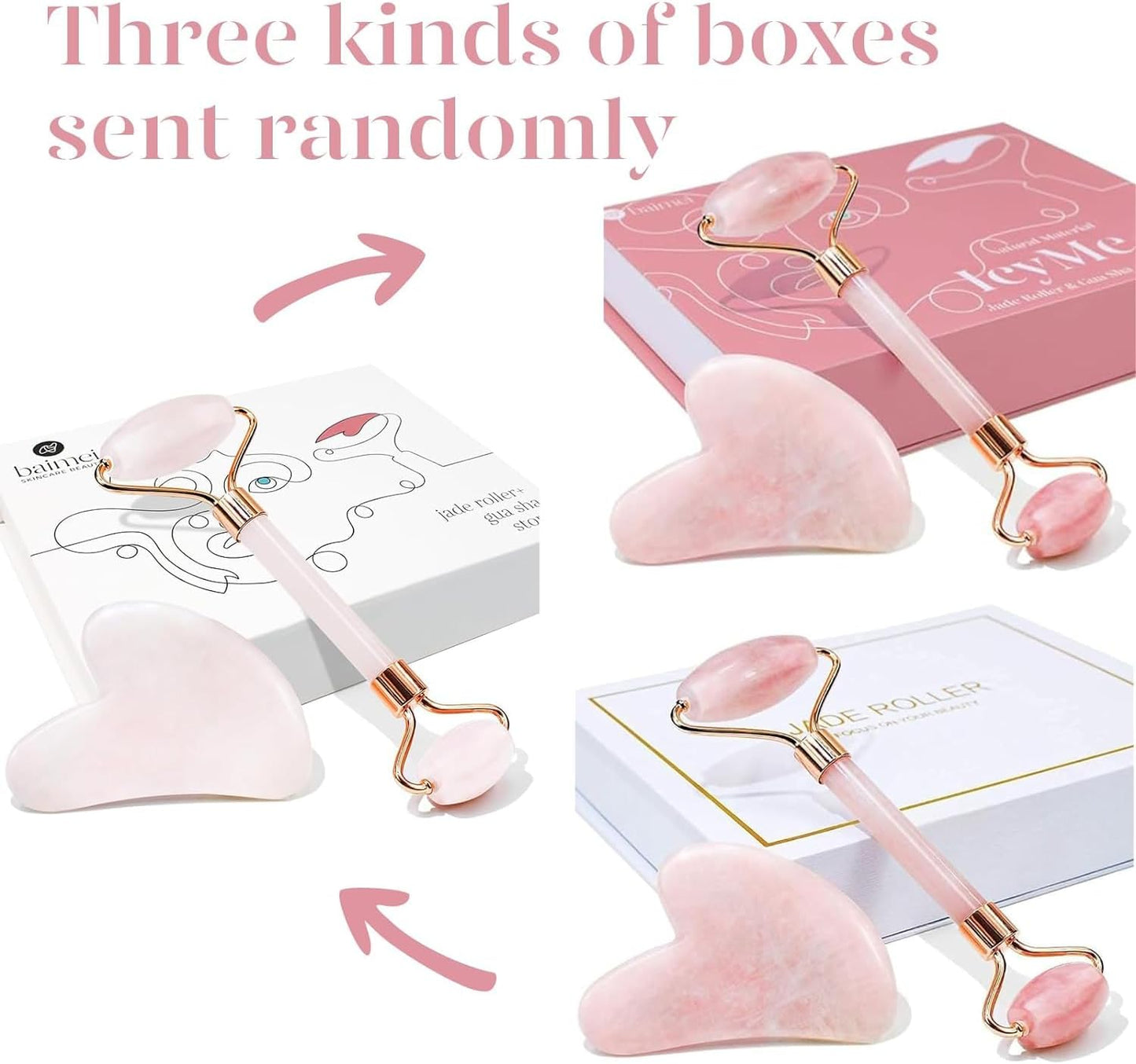 Gua Sha Stein und Gesichtsroller Rosenquarz,Guasha Set Beauty Massager, Jade Roller, Verbesserung Von Feinen Linien,Geschenk für Frauen