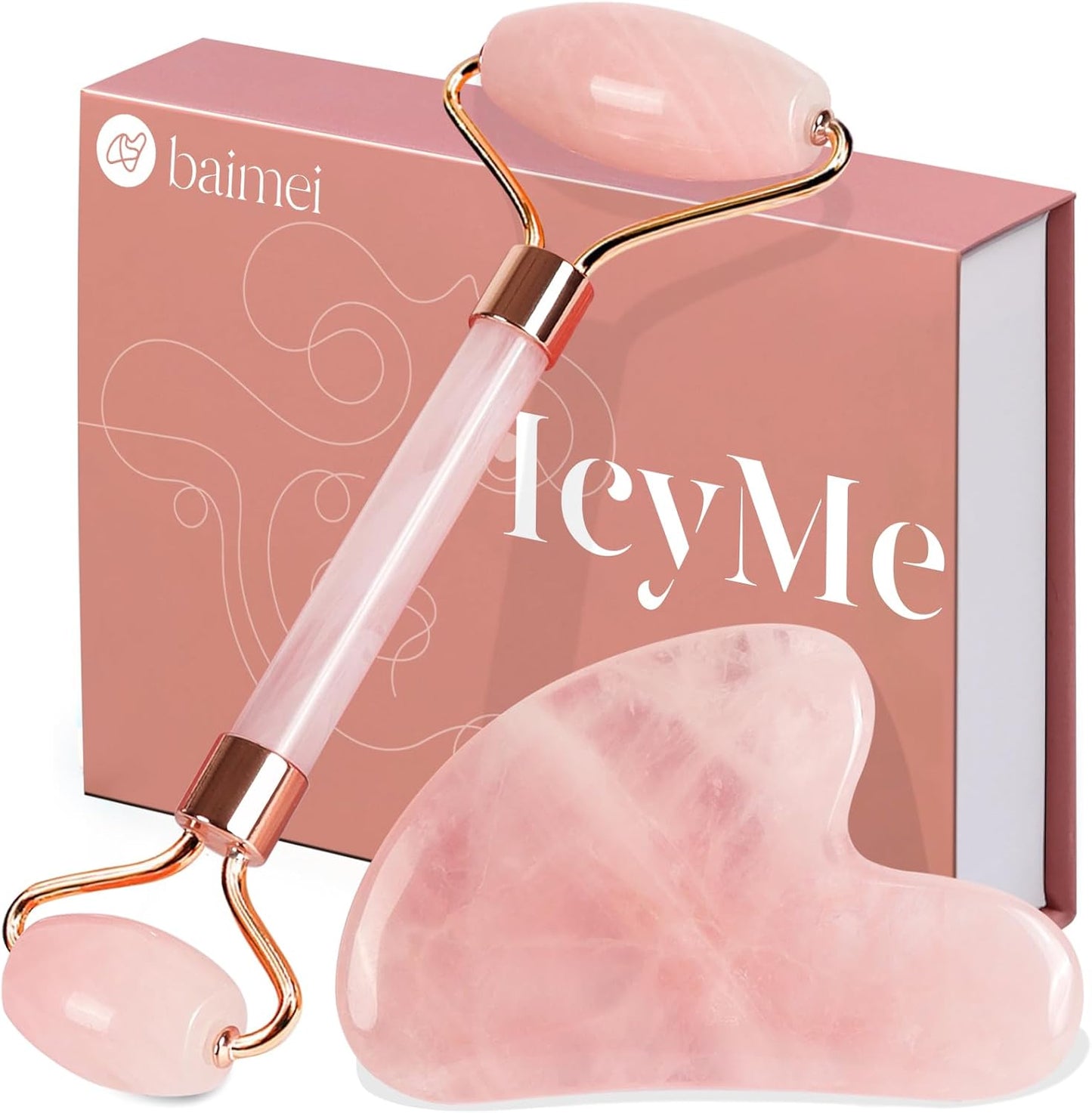 Gua Sha Stein und Gesichtsroller Rosenquarz,Guasha Set Beauty Massager, Jade Roller, Verbesserung Von Feinen Linien,Geschenk für Frauen