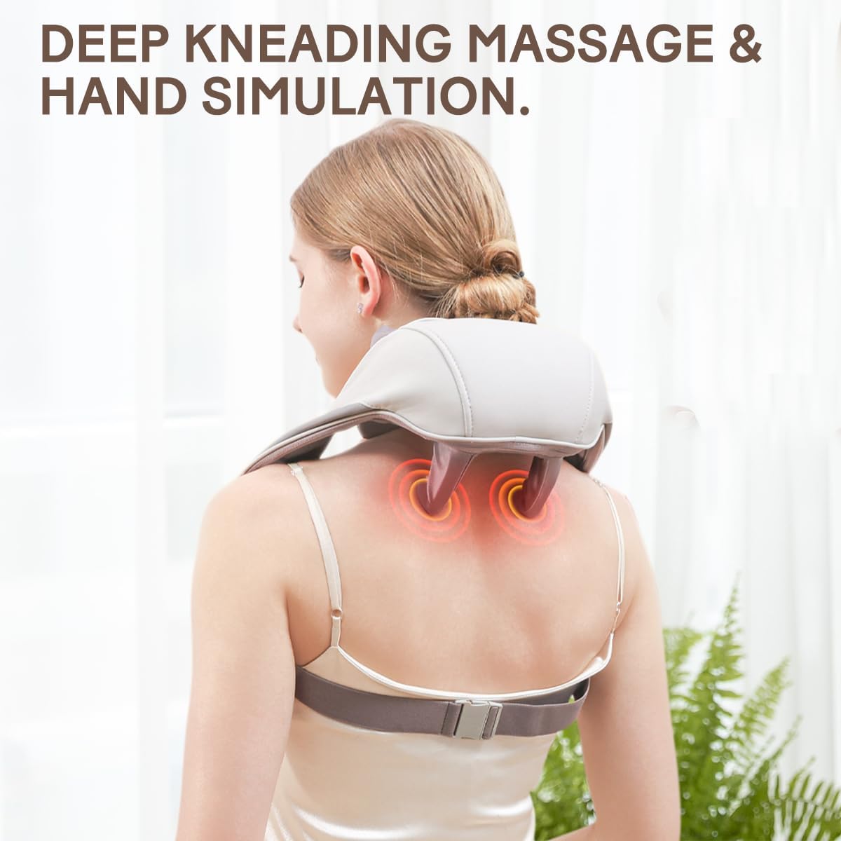 Neck Massager with Heat Intelligent Wireless Portable Neck Shoulder Massager,2 Modes 2 Levels Deep Tissue Massager for Back Legs Muscles Pain Relief Women Men Gift-Home,Car,Office (Apricot)