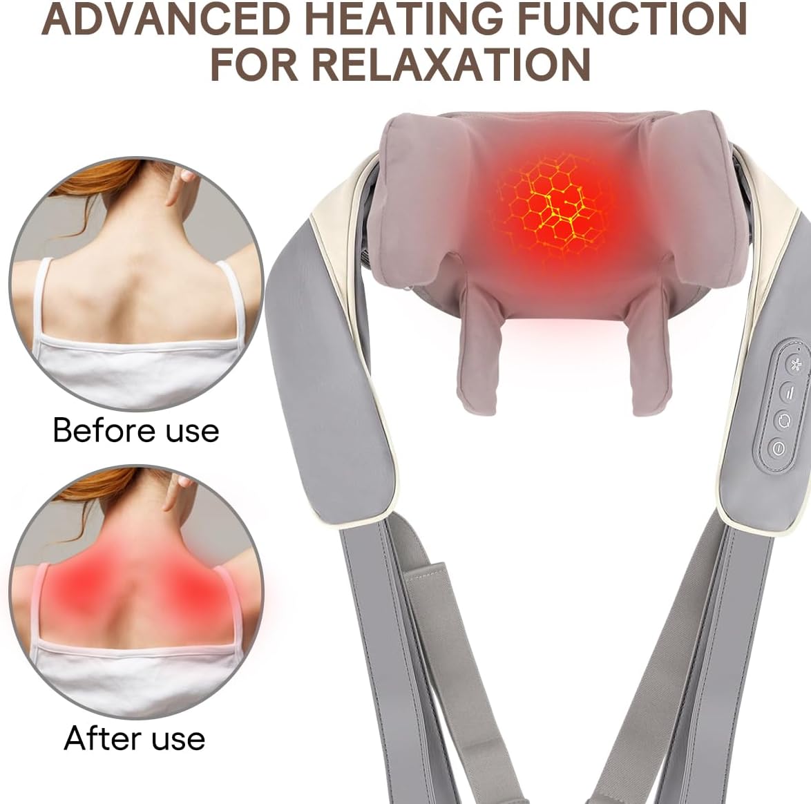 Neck Massager with Heat Intelligent Wireless Portable Neck Shoulder Massager,2 Modes 2 Levels Deep Tissue Massager for Back Legs Muscles Pain Relief Women Men Gift-Home,Car,Office (Apricot)