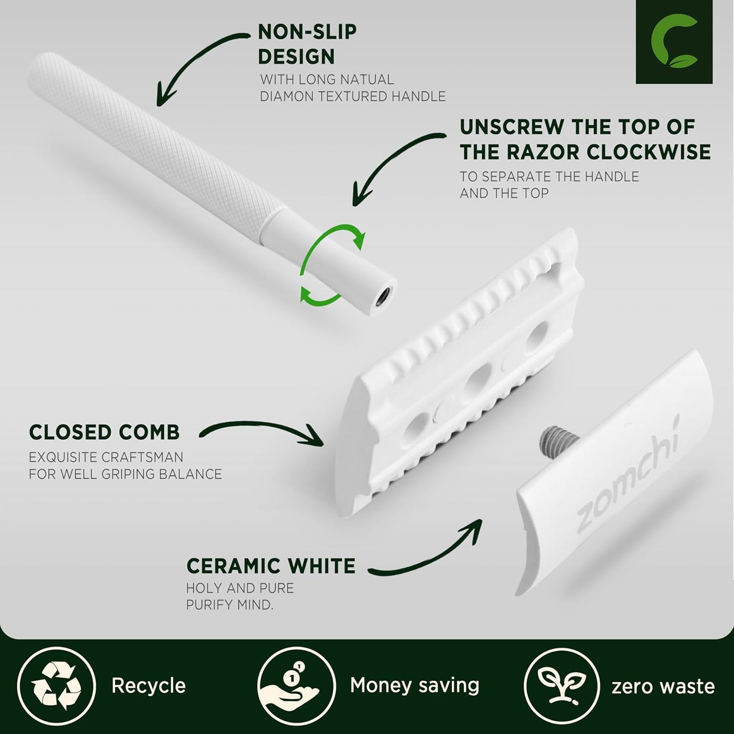 Rasierhobel Herren und Damen, Rasierhobel Metall, Zero Waste Safety Razor, Rasierhobel Geschlossener Kamm, Naßrasierer Herren und Damen, Bodyrasierer für Männer und Frauen, Metall Rasierer Plastikfrei