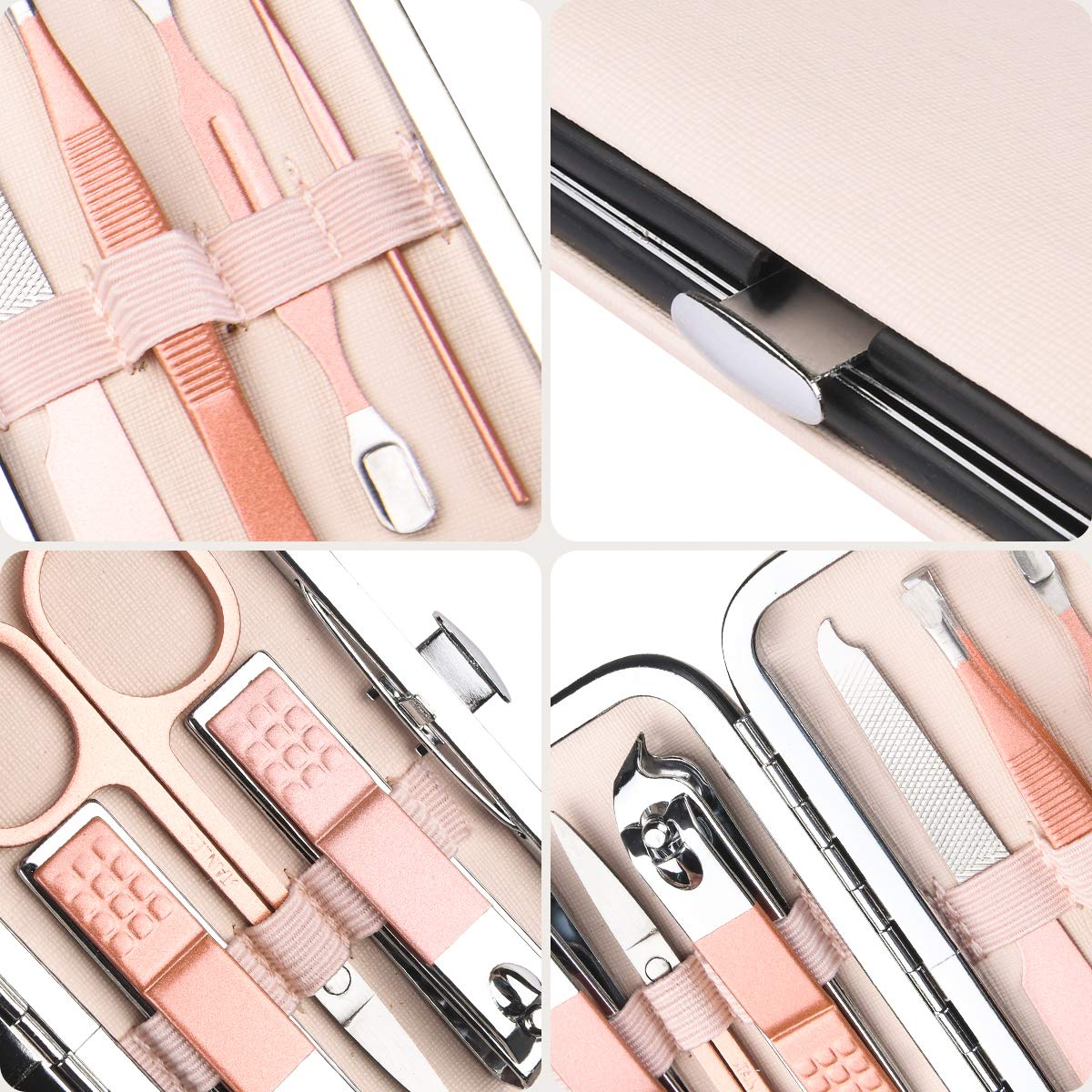 URAQT Nagelknipser, 18-teiliges Maniküre Pediküre Set, Damen Edelstahl Werkzeuge, Professionelle Beauty Nagelpflege Kit für Zuhause, Reisen (Roségold)