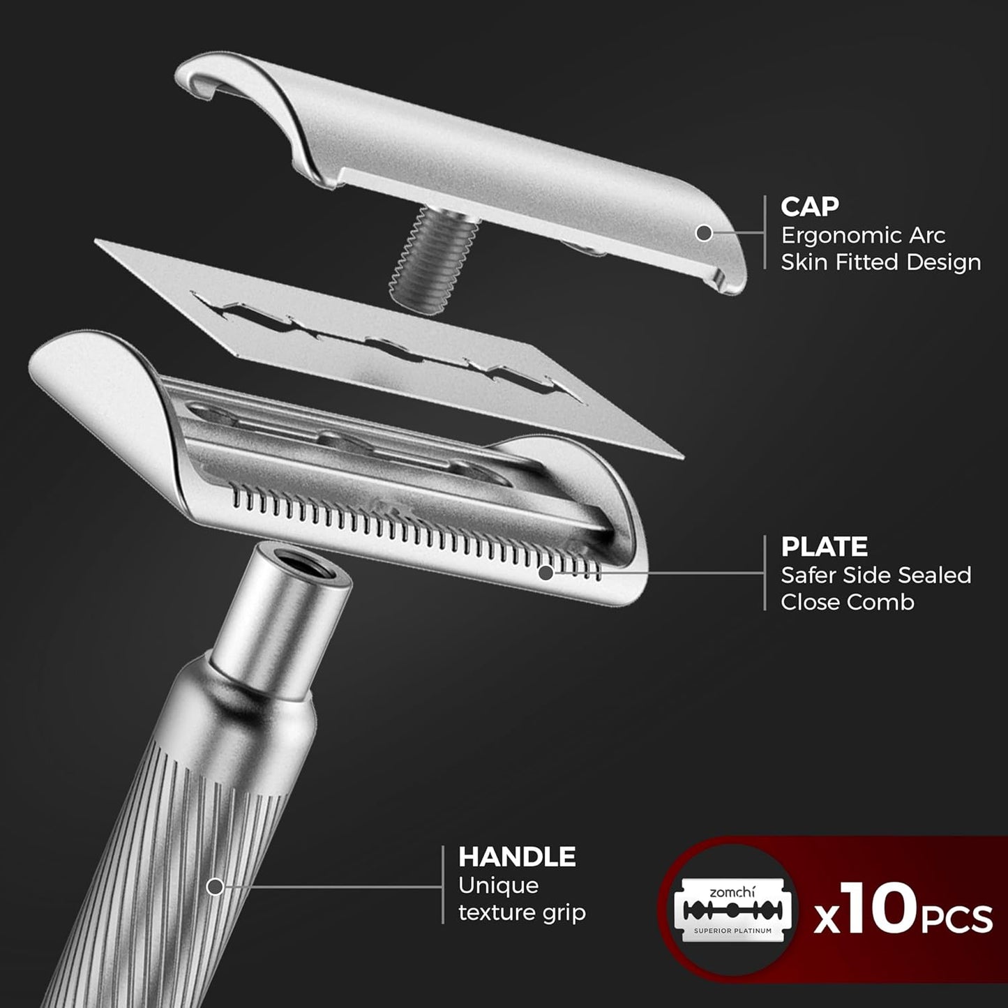 Rasierhobel Herren und Damen, Rasierhobel Metall, Zero Waste Safety Razor, Rasierhobel Geschlossener Kamm, Naßrasierer Herren und Damen, Bodyrasierer für Männer und Frauen, Metall Rasierer Plastikfrei