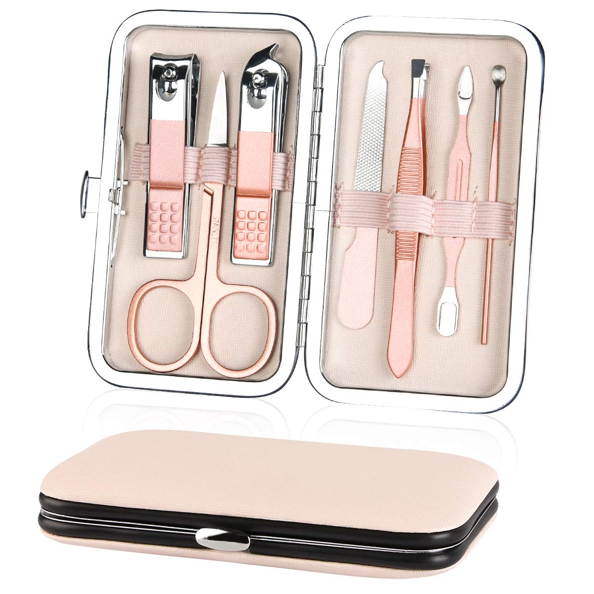 URAQT Nagelknipser, 18-teiliges Maniküre Pediküre Set, Damen Edelstahl Werkzeuge, Professionelle Beauty Nagelpflege Kit für Zuhause, Reisen (Roségold)