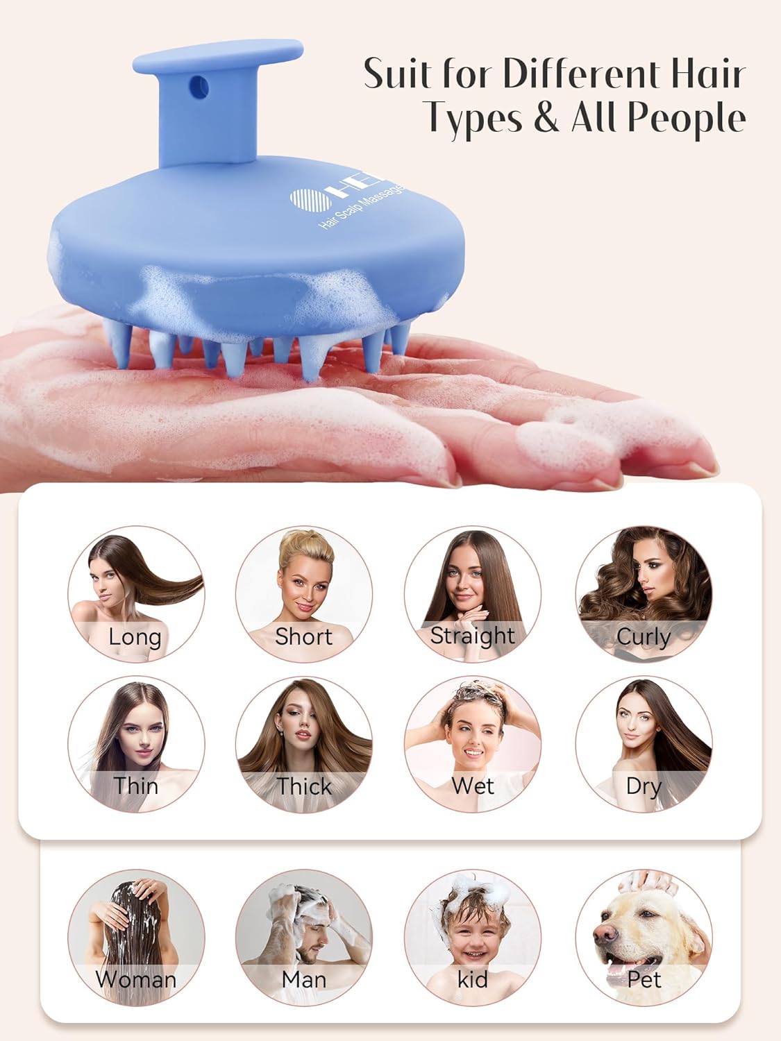 Kopfhaut Massagebürste, Kopfmassage Bürste mit weichen Silikonborstn, Haarmassagebürsten für die Haarpflege Entspannen Sie die Kopfhaut, Haarmassage für Männer, Frauen, Kinder, Himmelblau