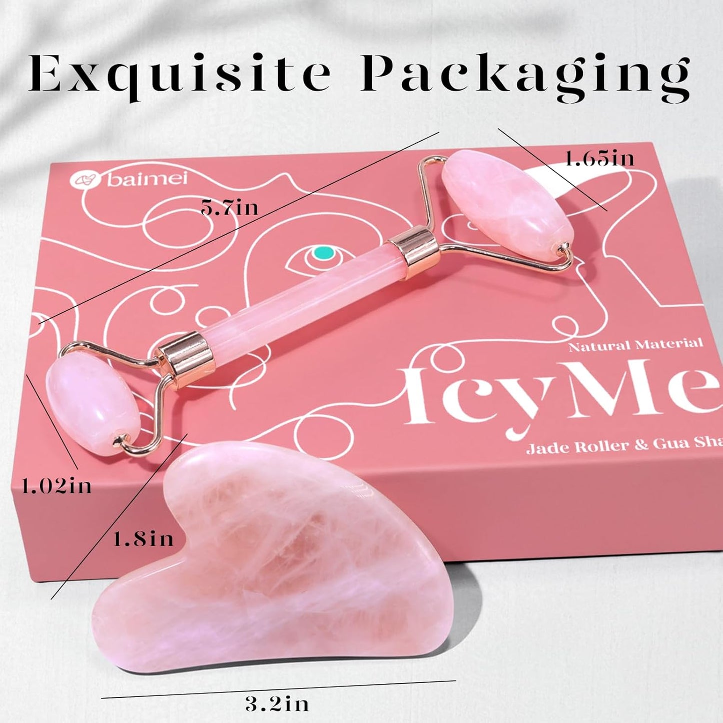 Gua Sha Stein und Gesichtsroller Rosenquarz,Guasha Set Beauty Massager, Jade Roller, Verbesserung Von Feinen Linien,Geschenk für Frauen