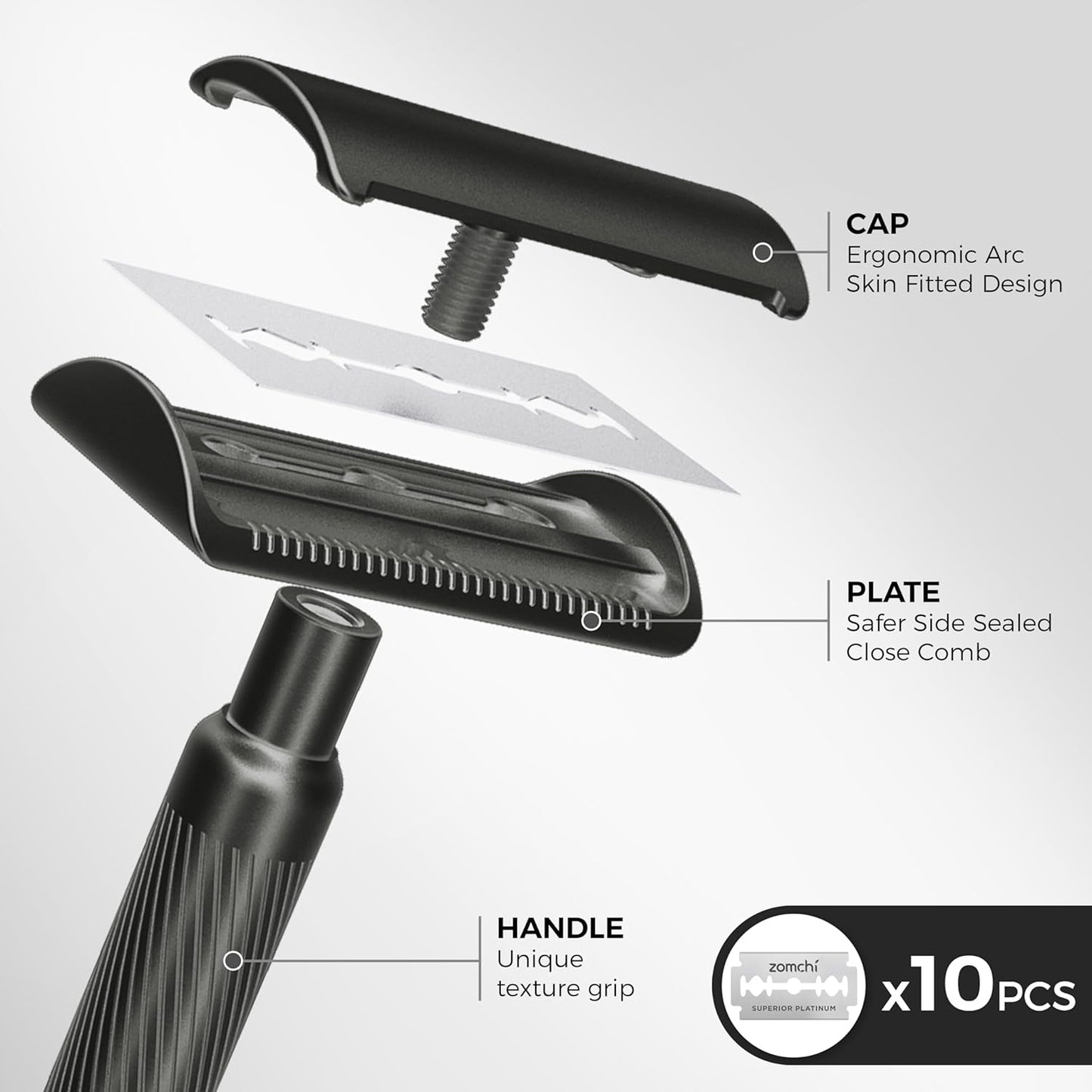 Rasierhobel Herren und Damen, Rasierhobel Metall, Zero Waste Safety Razor, Rasierhobel Geschlossener Kamm, Naßrasierer Herren und Damen, Bodyrasierer für Männer und Frauen, Metall Rasierer Plastikfrei
