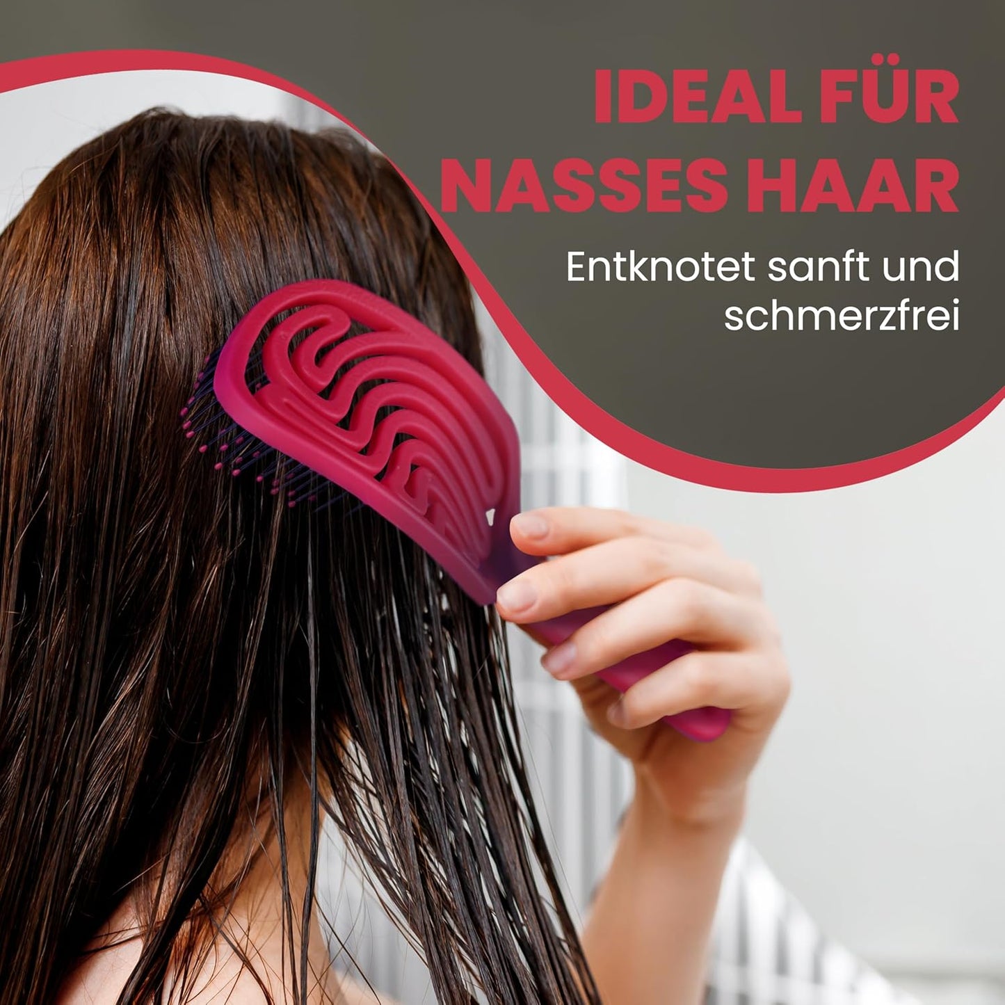 Haarbürste ohne Ziepen – NEUHEIT 2025 – Entwirrbürste & Detangler Bürste für Damen, Herren & Kinder, für Locken, nasse, feine & lange Haare, Hair Brush - Rot
