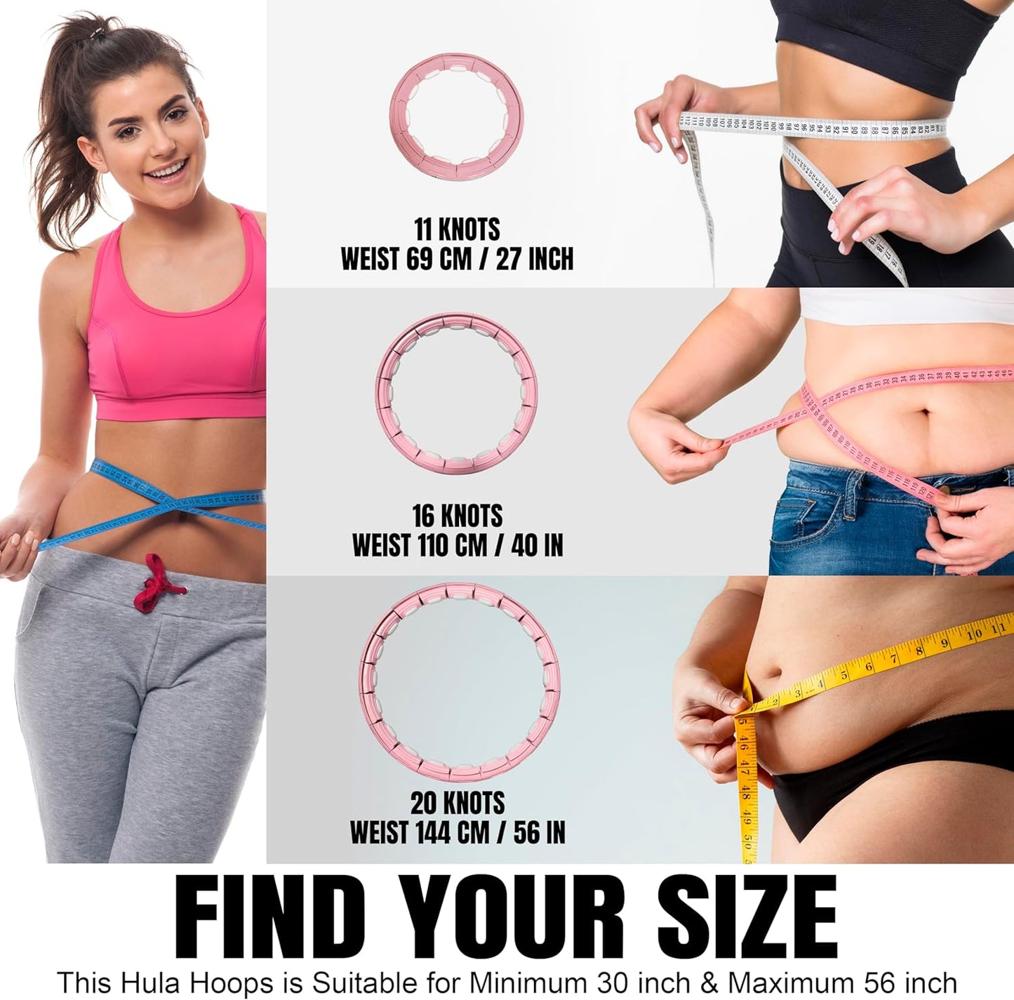 Infinity Smart Hula Hoops mit 16 Knoten, 360 Grad Auto-Spinning Ballmassage, Infinity Hoop für Erwachsene, Fitnessgerät zur Gewichtsabnahme