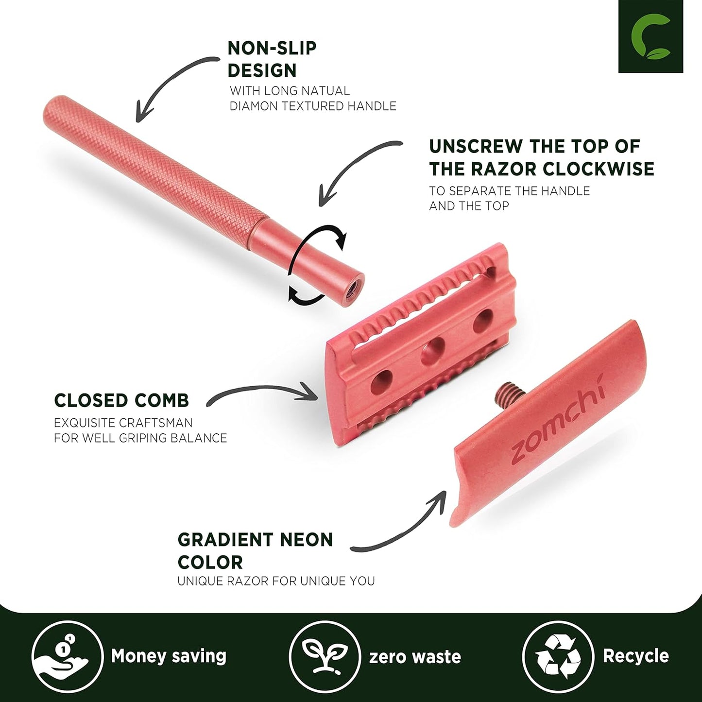 Rasierhobel Herren und Damen, Rasierhobel Metall, Zero Waste Safety Razor, Rasierhobel Geschlossener Kamm, Naßrasierer Herren und Damen, Bodyrasierer für Männer und Frauen, Metall Rasierer Plastikfrei