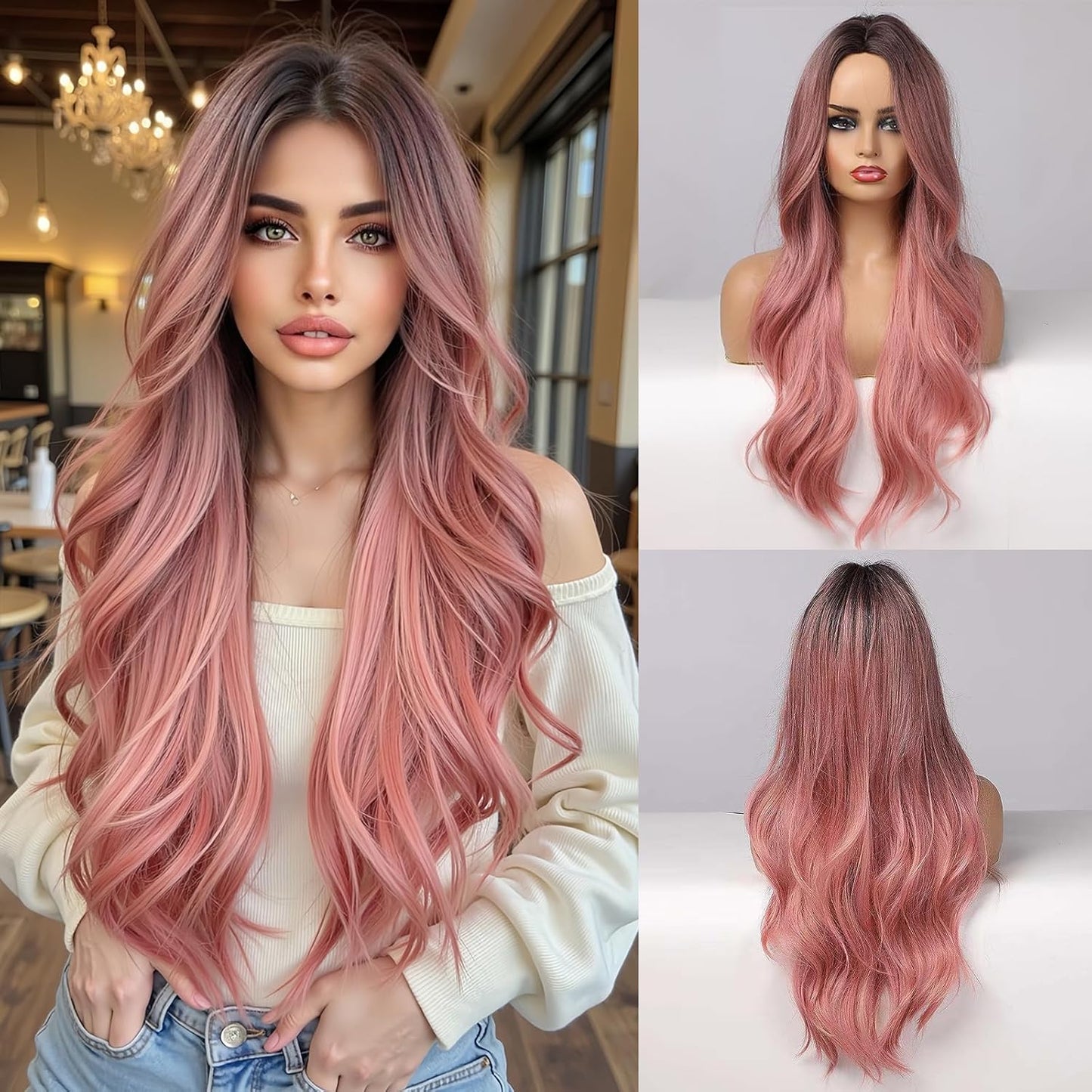 Lange Lockige Ombre Braun zu Blond Perücken für Frauen Synthetisches Haar Hitzebeständig Ombre Perücke für Tägliche Party Cosplay Verwendung
