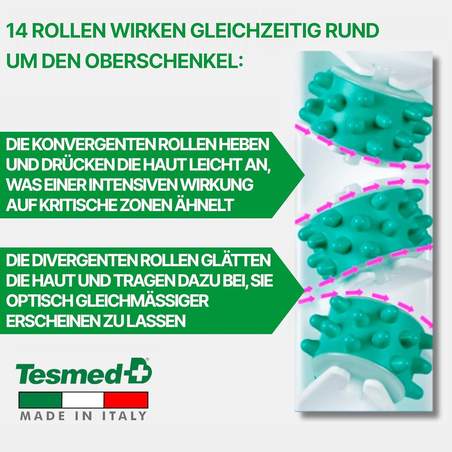 Manuelles Anti-Cellulite Massagegerät, Made in Italy, patentiert, mit mechanischer Dreifachwirkung und Rollen, die die Haut anheben, komprimieren und dehnen, Oberschenkel und Gesäß