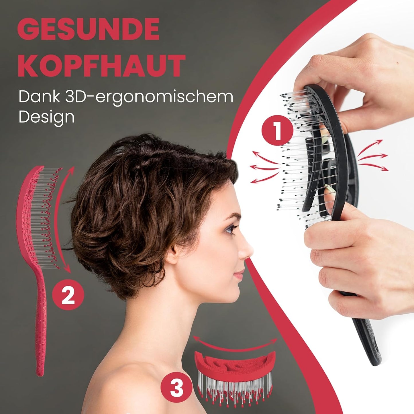 Haarbürste ohne Ziepen – NEUHEIT 2025 – Entwirrbürste & Detangler Bürste für Damen, Herren & Kinder, für Locken, nasse, feine & lange Haare, Hair Brush - Rot