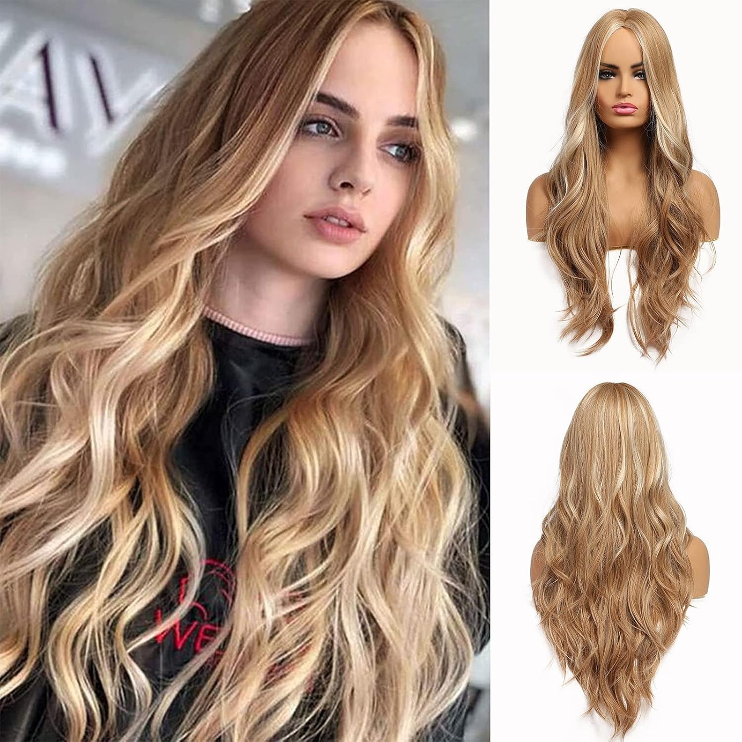Lange Lockige Ombre Braun zu Blond Perücken für Frauen Synthetisches Haar Hitzebeständig Ombre Perücke für Tägliche Party Cosplay Verwendung