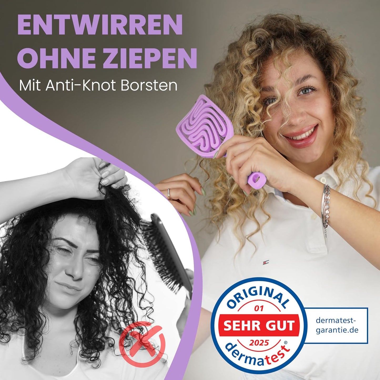 Haarbürste ohne Ziepen – NEUHEIT 2025 – Entwirrbürste & Detangler Bürste für Damen, Herren & Kinder, für Locken, nasse, feine & lange Haare, Hair Brush - Rot