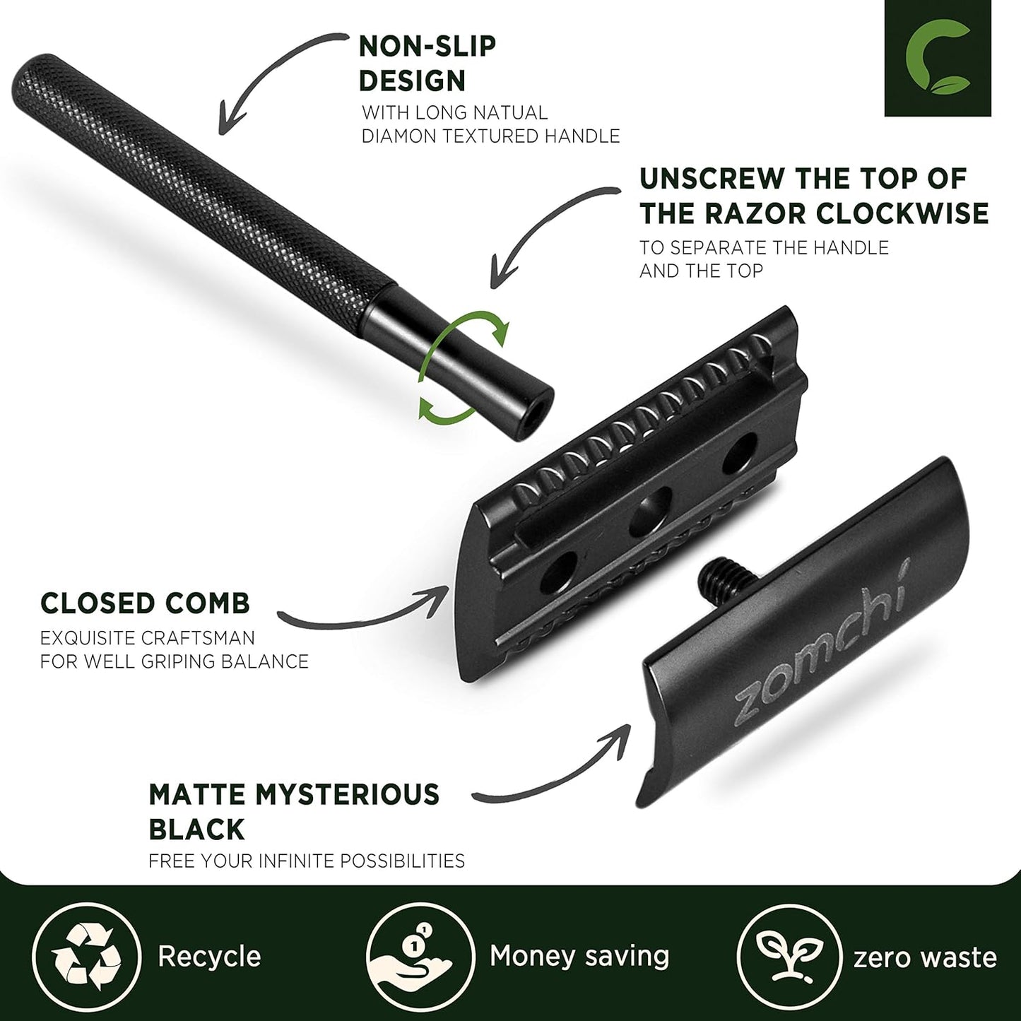 Rasierhobel Herren und Damen, Rasierhobel Metall, Zero Waste Safety Razor, Rasierhobel Geschlossener Kamm, Naßrasierer Herren und Damen, Bodyrasierer für Männer und Frauen, Metall Rasierer Plastikfrei