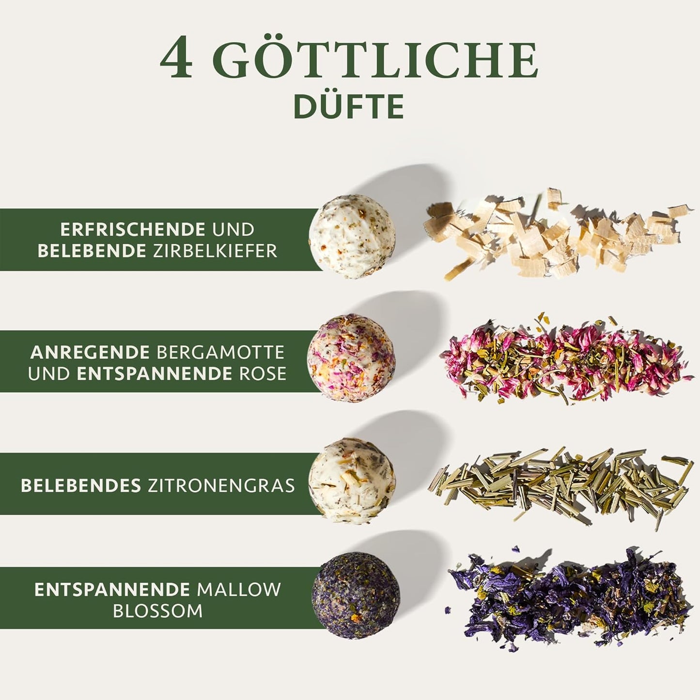Satin Naturel 4 Luxuriöse BIO Badebomben Vegan - Muttertagsgeschenk - Wellness Geschenke für Frauen - Premium Badekugeln - Geburtstagsgeschenk für Frauen - Luxus-Geschenkbox