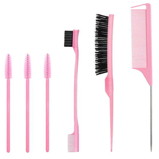 6 Stück Haarkamm-Set, Borsten Haarbürste Kamm Pflege Kanten Bürste, Kämme Robuster Rattenschwanz Kamm, Sleek Bun Bürste, Edges Brush, Borsten Bürste Haare, Geeignet für Friseure und Damen (Schwarz)