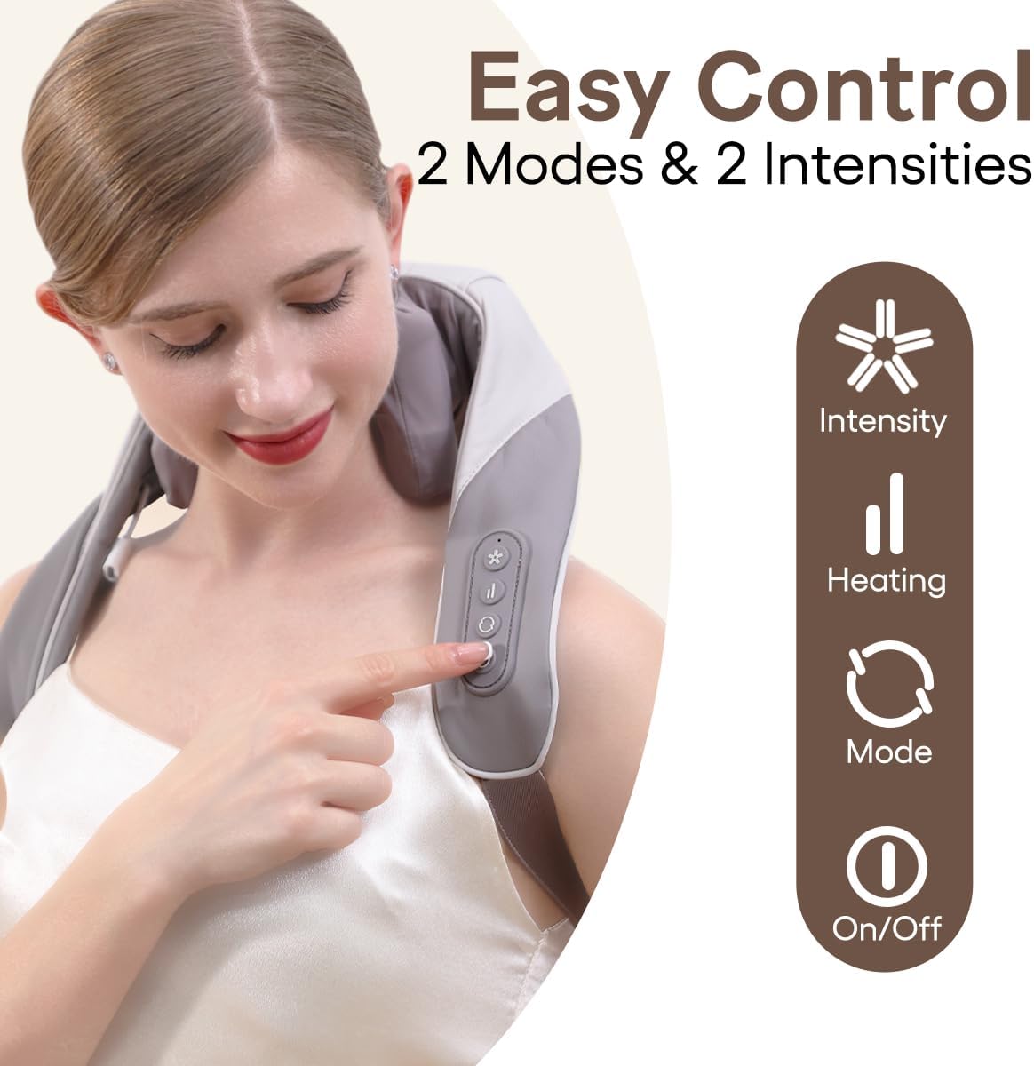 Neck Massager with Heat Intelligent Wireless Portable Neck Shoulder Massager,2 Modes 2 Levels Deep Tissue Massager for Back Legs Muscles Pain Relief Women Men Gift-Home,Car,Office (Apricot)