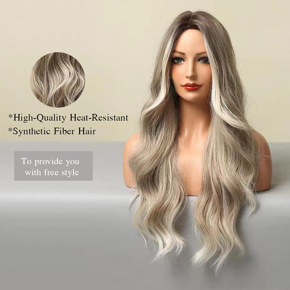 Lange Lockige Ombre Braun zu Blond Perücken für Frauen Synthetisches Haar Hitzebeständig Ombre Perücke für Tägliche Party Cosplay Verwendung