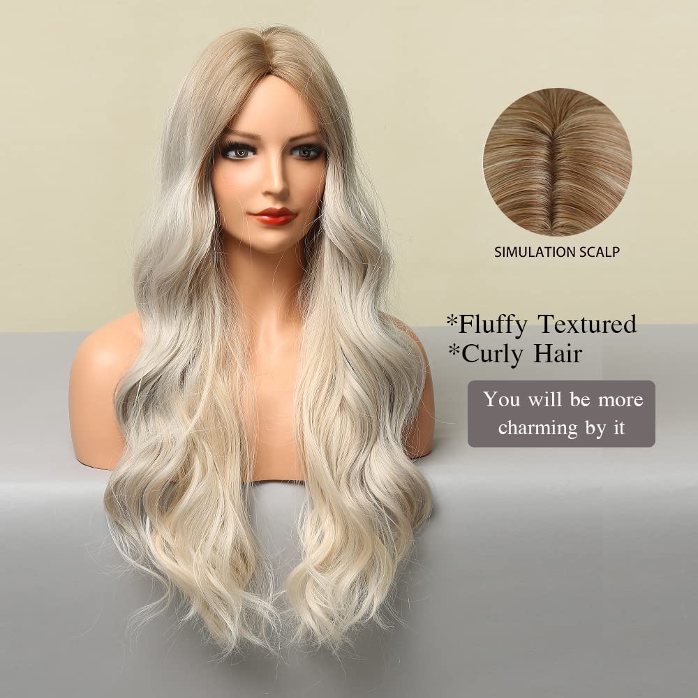 Lange Lockige Ombre Braun zu Blond Perücken für Frauen Synthetisches Haar Hitzebeständig Ombre Perücke für Tägliche Party Cosplay Verwendung