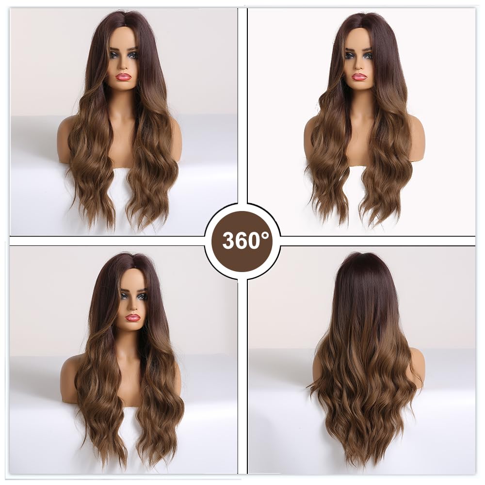 Lange Lockige Ombre Braun zu Blond Perücken für Frauen Synthetisches Haar Hitzebeständig Ombre Perücke für Tägliche Party Cosplay Verwendung