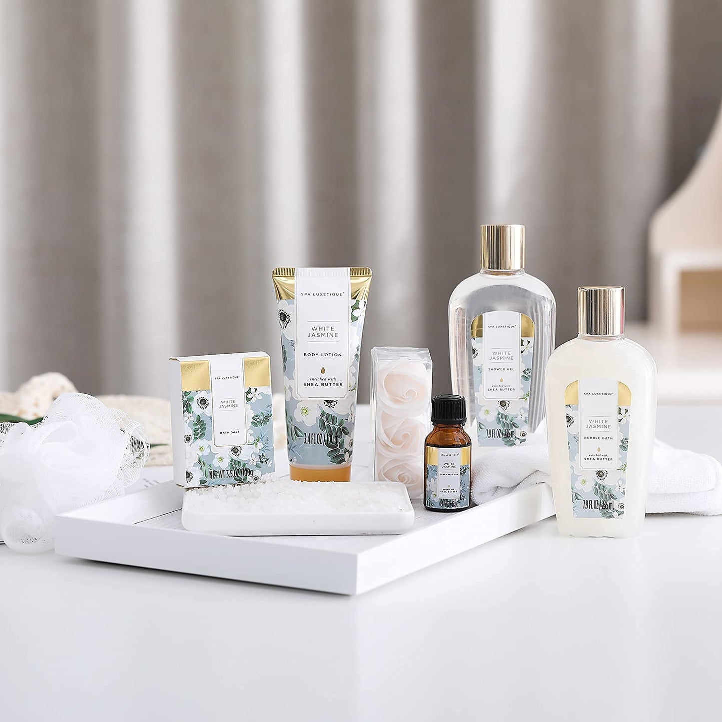 Geburtstagsgeschenke für Frauen-Spa Luxetique Spa-Geschenk-Set 8PC Jasmin Badeset mit ätherischem Öl, Pamper-Geschenk-Sets für Frauen, Mama Geschenke, Wellnes Geschenke für Frauen Muttertagsgeschenk