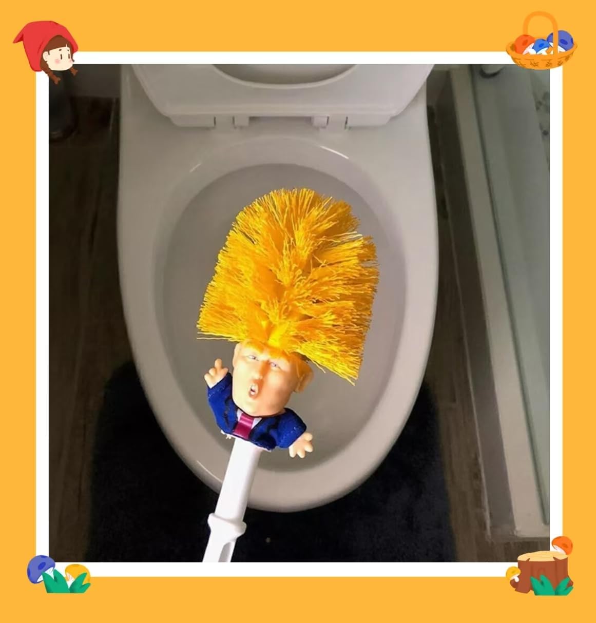 Bathroom Donald Trump Toilet Brush with Holder Cleaning Brush Set - Funny Gift