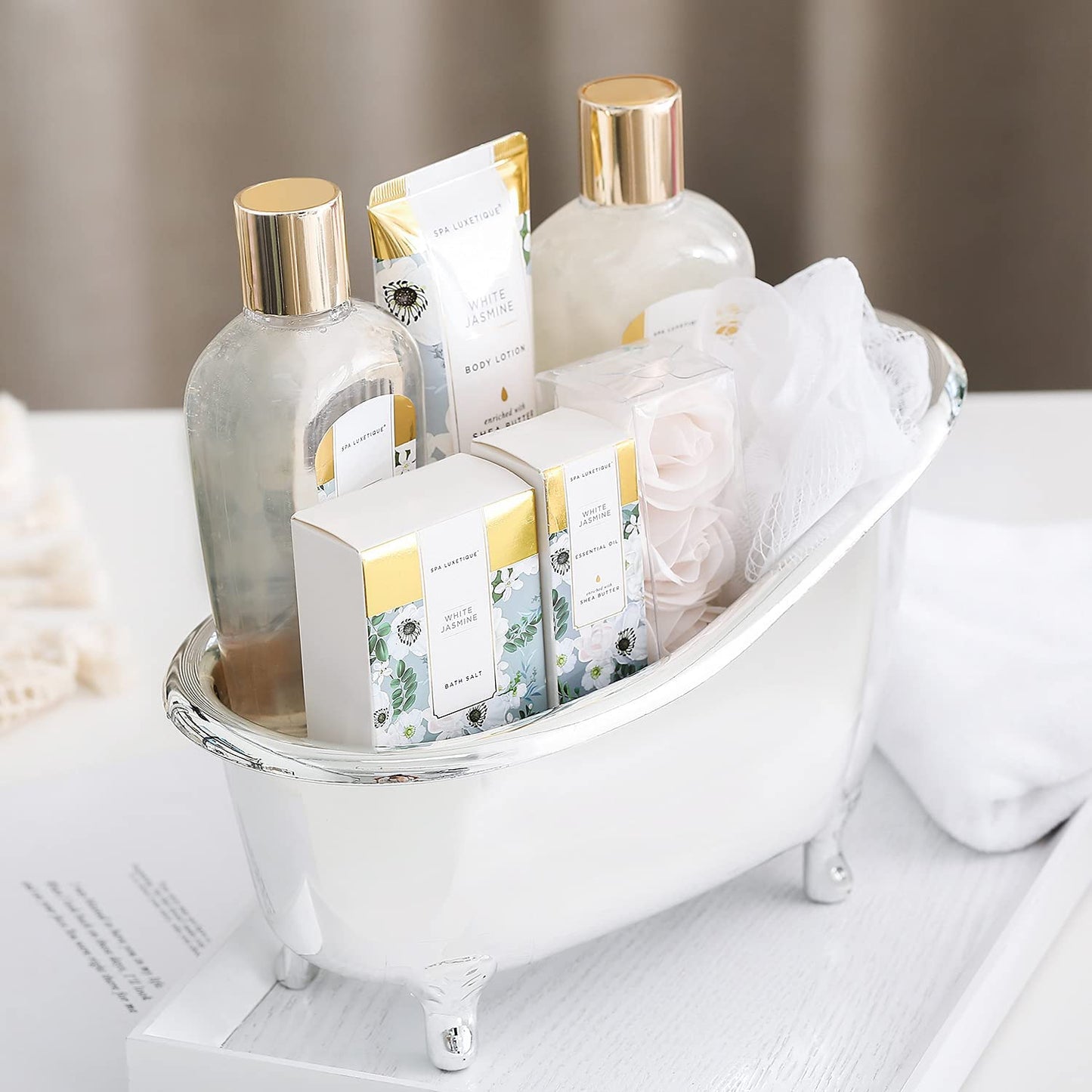 Geburtstagsgeschenke für Frauen-Spa Luxetique Spa-Geschenk-Set 8PC Jasmin Badeset mit ätherischem Öl, Pamper-Geschenk-Sets für Frauen, Mama Geschenke, Wellnes Geschenke für Frauen Muttertagsgeschenk