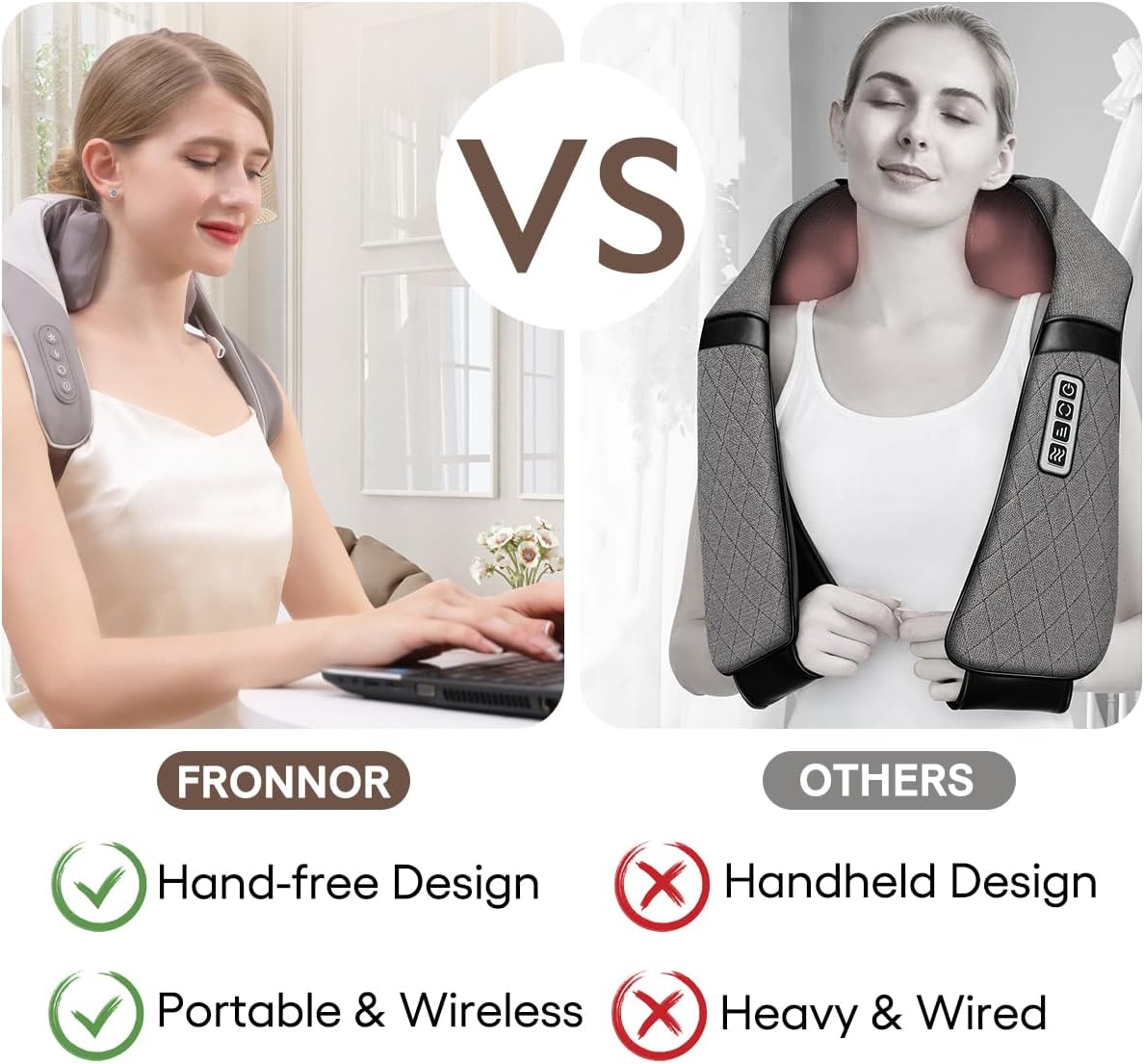 Neck Massager with Heat Intelligent Wireless Portable Neck Shoulder Massager,2 Modes 2 Levels Deep Tissue Massager for Back Legs Muscles Pain Relief Women Men Gift-Home,Car,Office (Apricot)