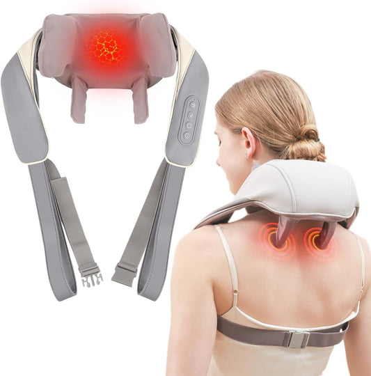 Neck Massager with Heat Intelligent Wireless Portable Neck Shoulder Massager,2 Modes 2 Levels Deep Tissue Massager for Back Legs Muscles Pain Relief Women Men Gift-Home,Car,Office (Apricot)
