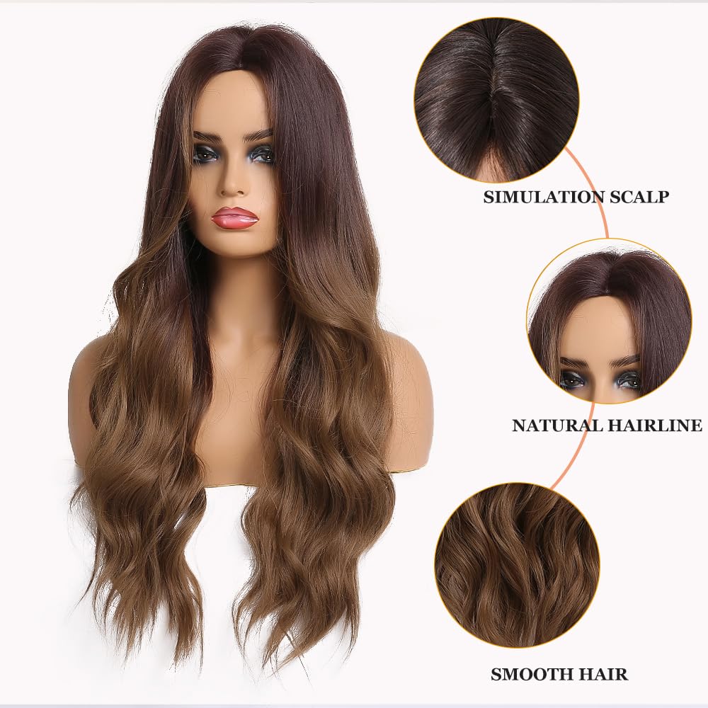 Lange Lockige Ombre Braun zu Blond Perücken für Frauen Synthetisches Haar Hitzebeständig Ombre Perücke für Tägliche Party Cosplay Verwendung