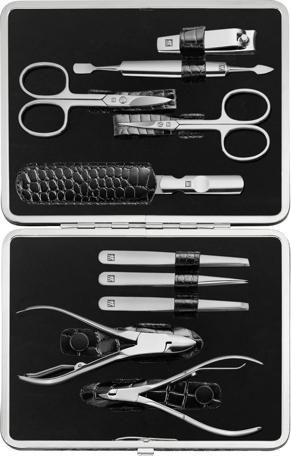 ZWILLING Maniküreset (5 Teilig, für Pflege der Finger- und Fußnägel, Echt Leder Etui mit Metallrahmen), Edelstahl Poliert, Kroko Edition, Rot