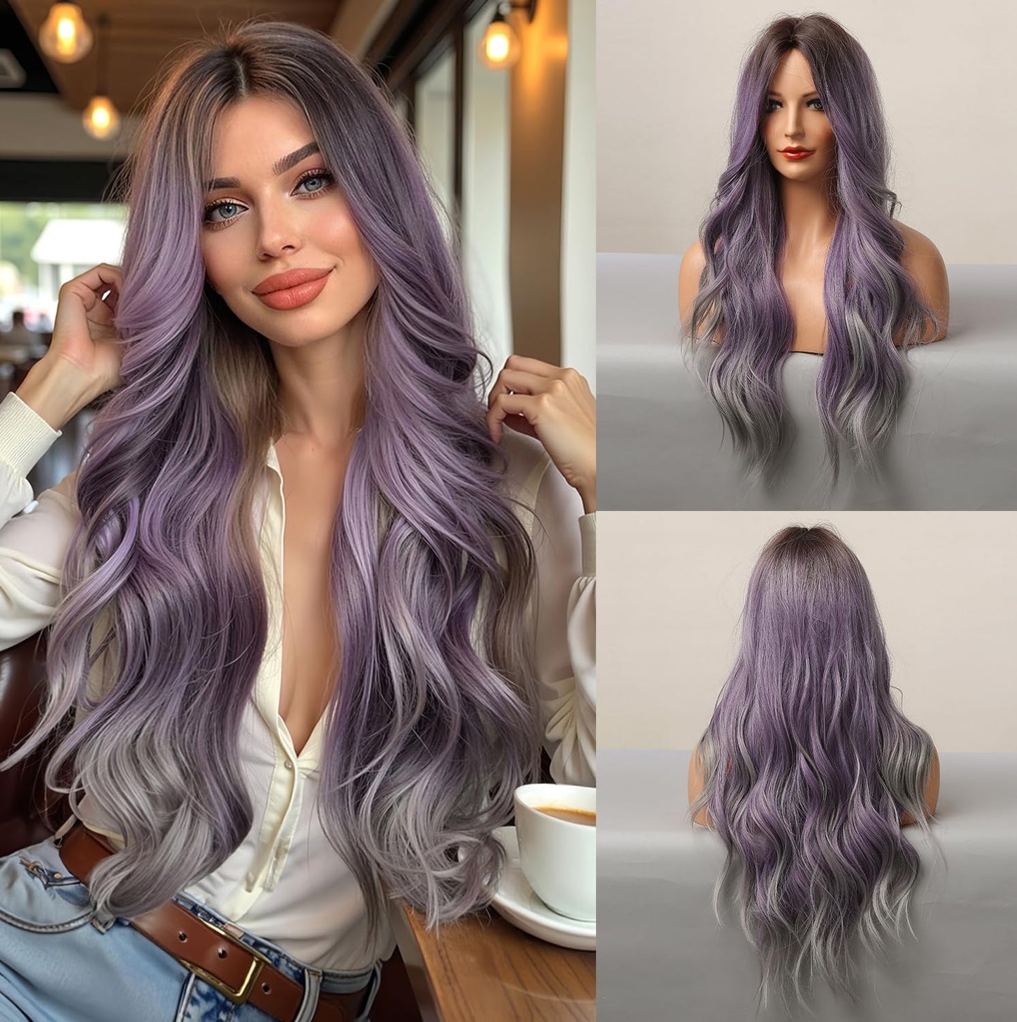 Lange Lockige Ombre Braun zu Blond Perücken für Frauen Synthetisches Haar Hitzebeständig Ombre Perücke für Tägliche Party Cosplay Verwendung