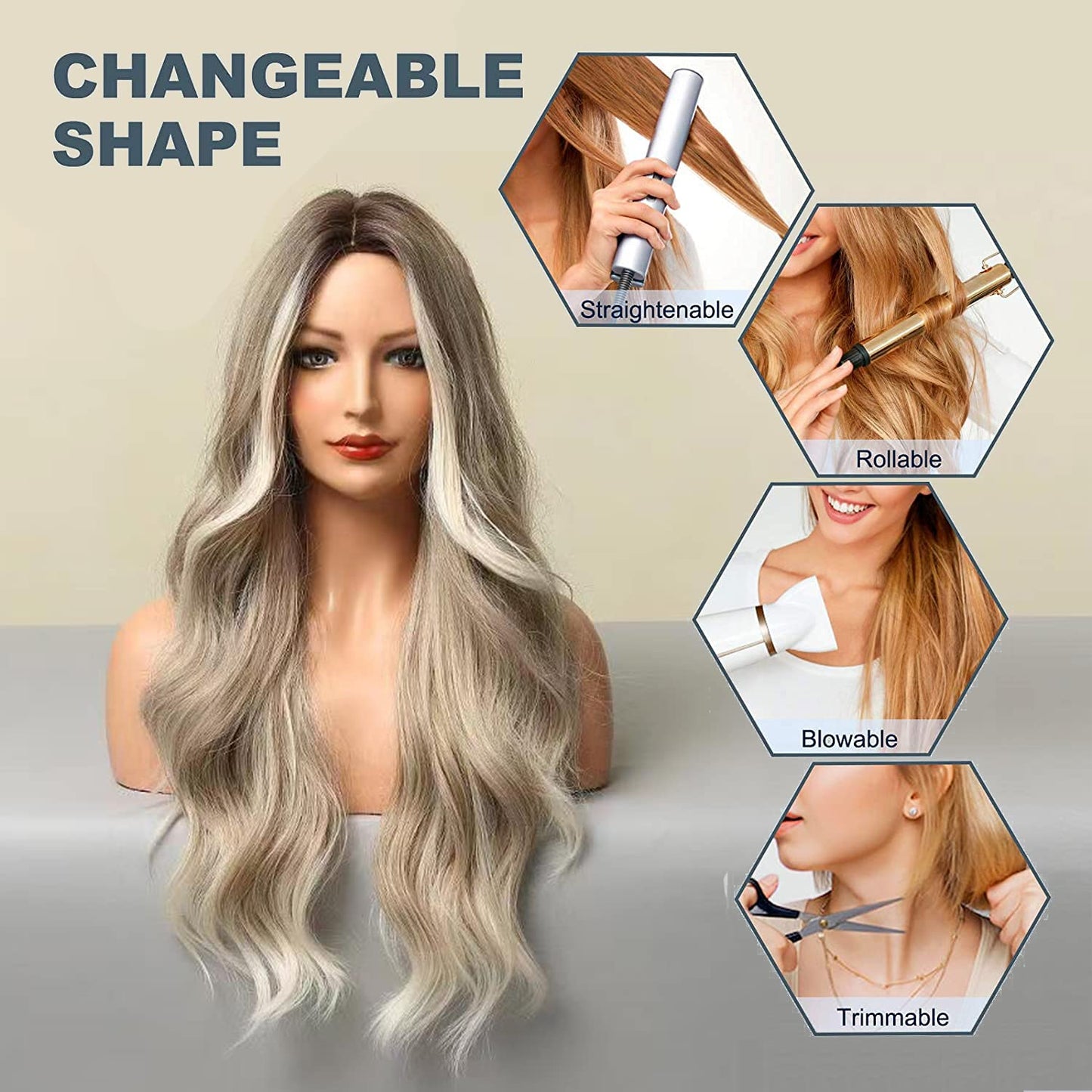 Lange Lockige Ombre Braun zu Blond Perücken für Frauen Synthetisches Haar Hitzebeständig Ombre Perücke für Tägliche Party Cosplay Verwendung