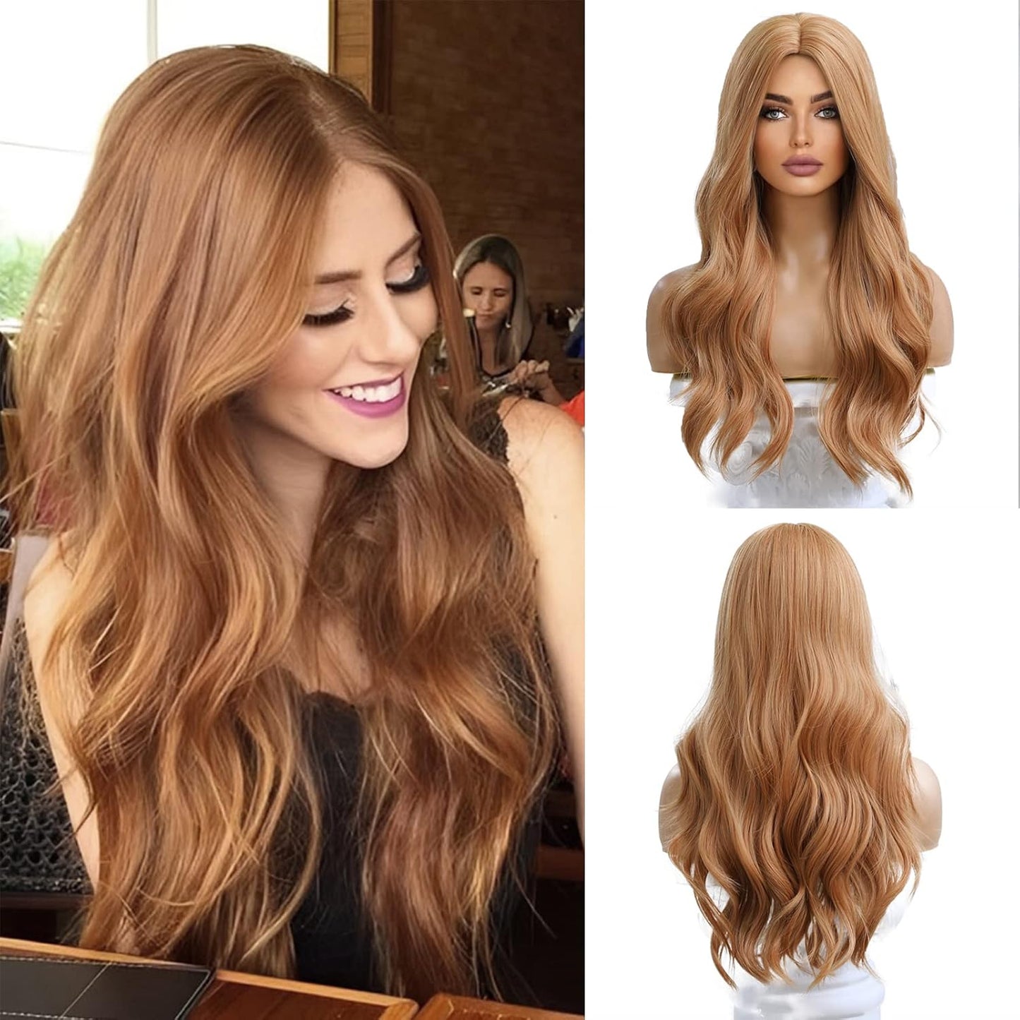 Lange Lockige Ombre Braun zu Blond Perücken für Frauen Synthetisches Haar Hitzebeständig Ombre Perücke für Tägliche Party Cosplay Verwendung