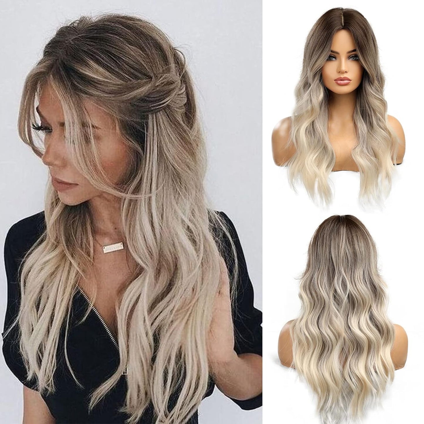 Lange Lockige Ombre Braun zu Blond Perücken für Frauen Synthetisches Haar Hitzebeständig Ombre Perücke für Tägliche Party Cosplay Verwendung