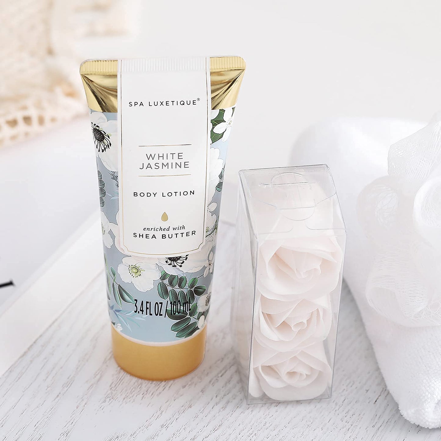 Geburtstagsgeschenke für Frauen-Spa Luxetique Spa-Geschenk-Set 8PC Jasmin Badeset mit ätherischem Öl, Pamper-Geschenk-Sets für Frauen, Mama Geschenke, Wellnes Geschenke für Frauen Muttertagsgeschenk