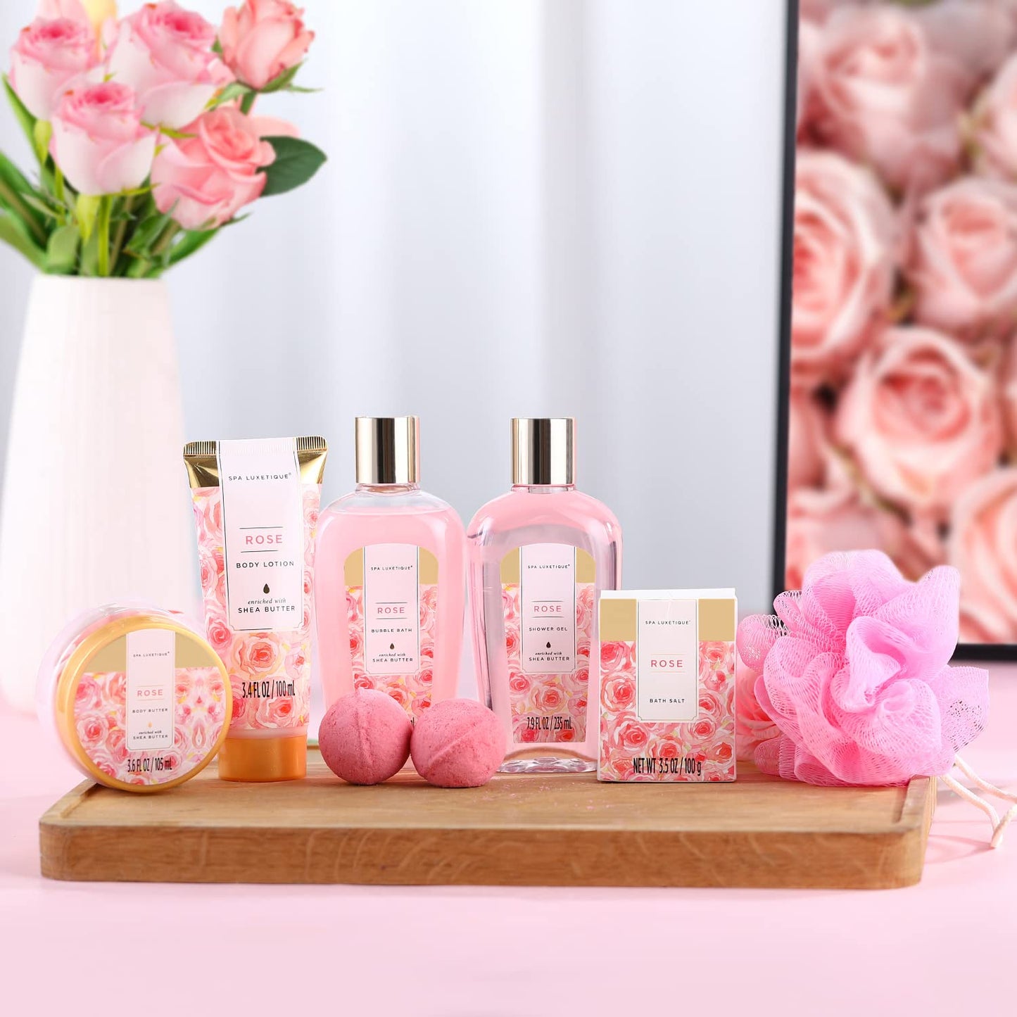 Geburtstagsgeschenke für Frauen-Spa Luxetique Spa-Geschenk-Set 8PC Jasmin Badeset mit ätherischem Öl, Pamper-Geschenk-Sets für Frauen, Mama Geschenke, Wellnes Geschenke für Frauen Muttertagsgeschenk