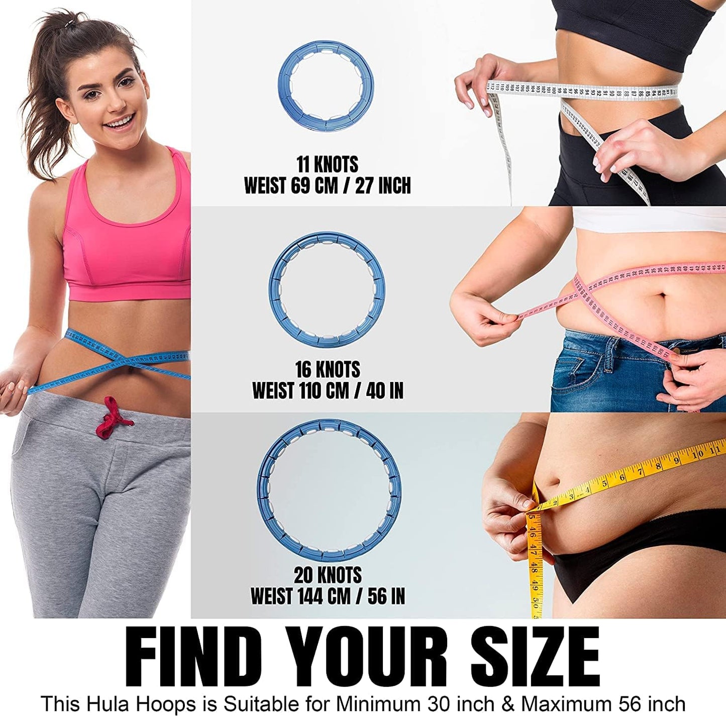 Infinity Smart Hula Hoops mit 16 Knoten, 360 Grad Auto-Spinning Ballmassage, Infinity Hoop für Erwachsene, Fitnessgerät zur Gewichtsabnahme