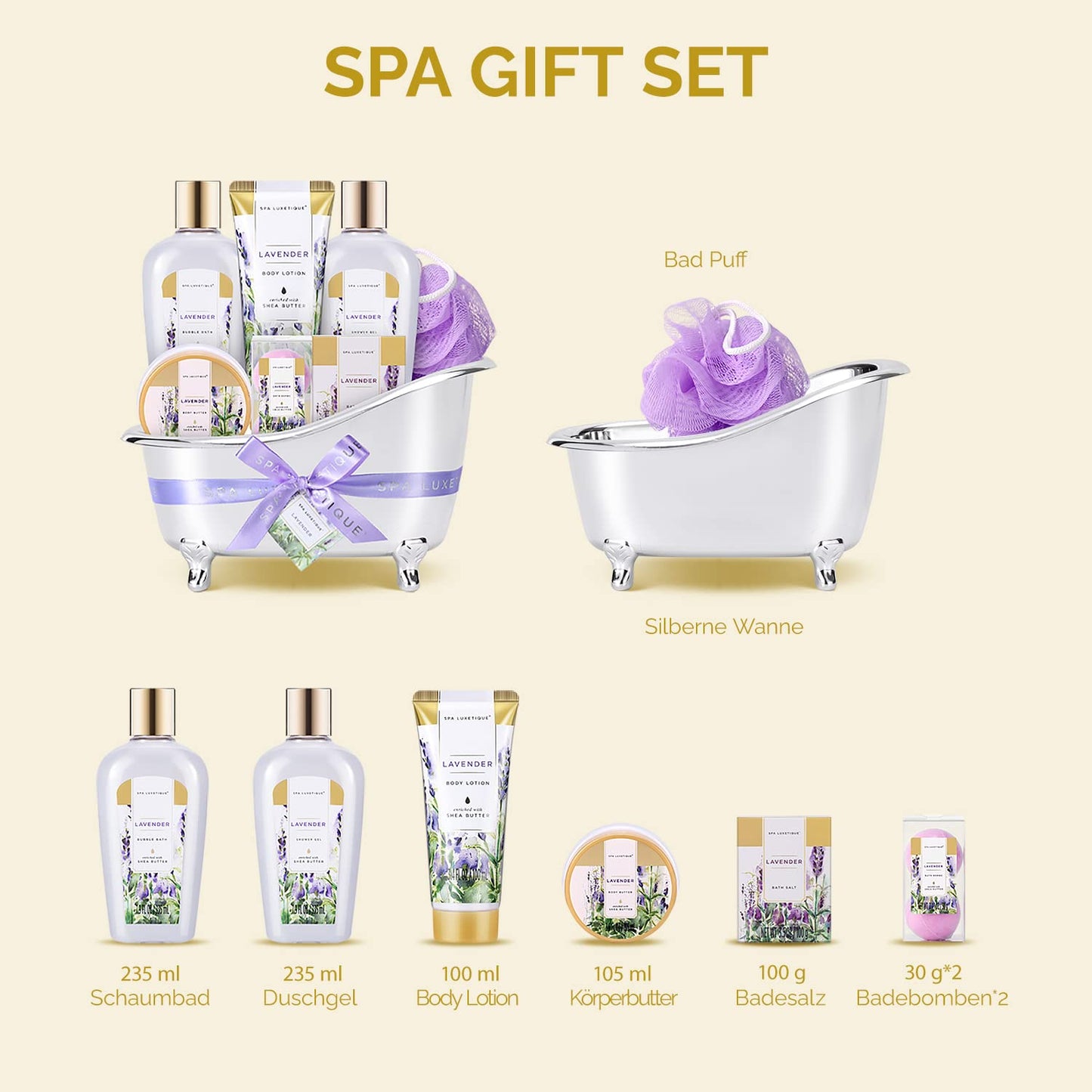 Geburtstagsgeschenke für Frauen-Spa Luxetique Spa-Geschenk-Set 8PC Jasmin Badeset mit ätherischem Öl, Pamper-Geschenk-Sets für Frauen, Mama Geschenke, Wellnes Geschenke für Frauen Muttertagsgeschenk