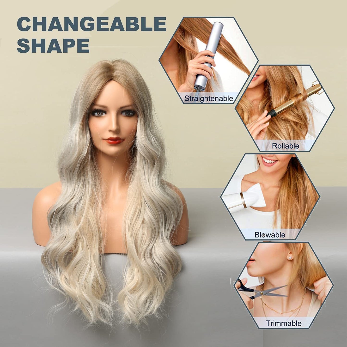 Lange Lockige Ombre Braun zu Blond Perücken für Frauen Synthetisches Haar Hitzebeständig Ombre Perücke für Tägliche Party Cosplay Verwendung