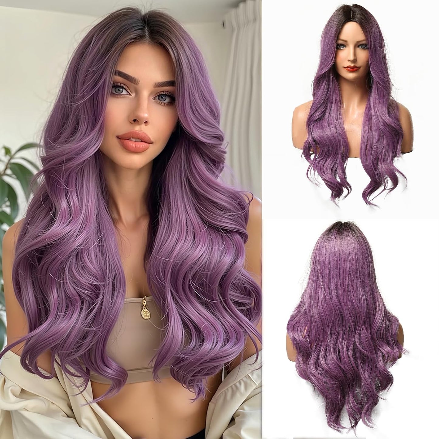 Lange Lockige Ombre Braun zu Blond Perücken für Frauen Synthetisches Haar Hitzebeständig Ombre Perücke für Tägliche Party Cosplay Verwendung