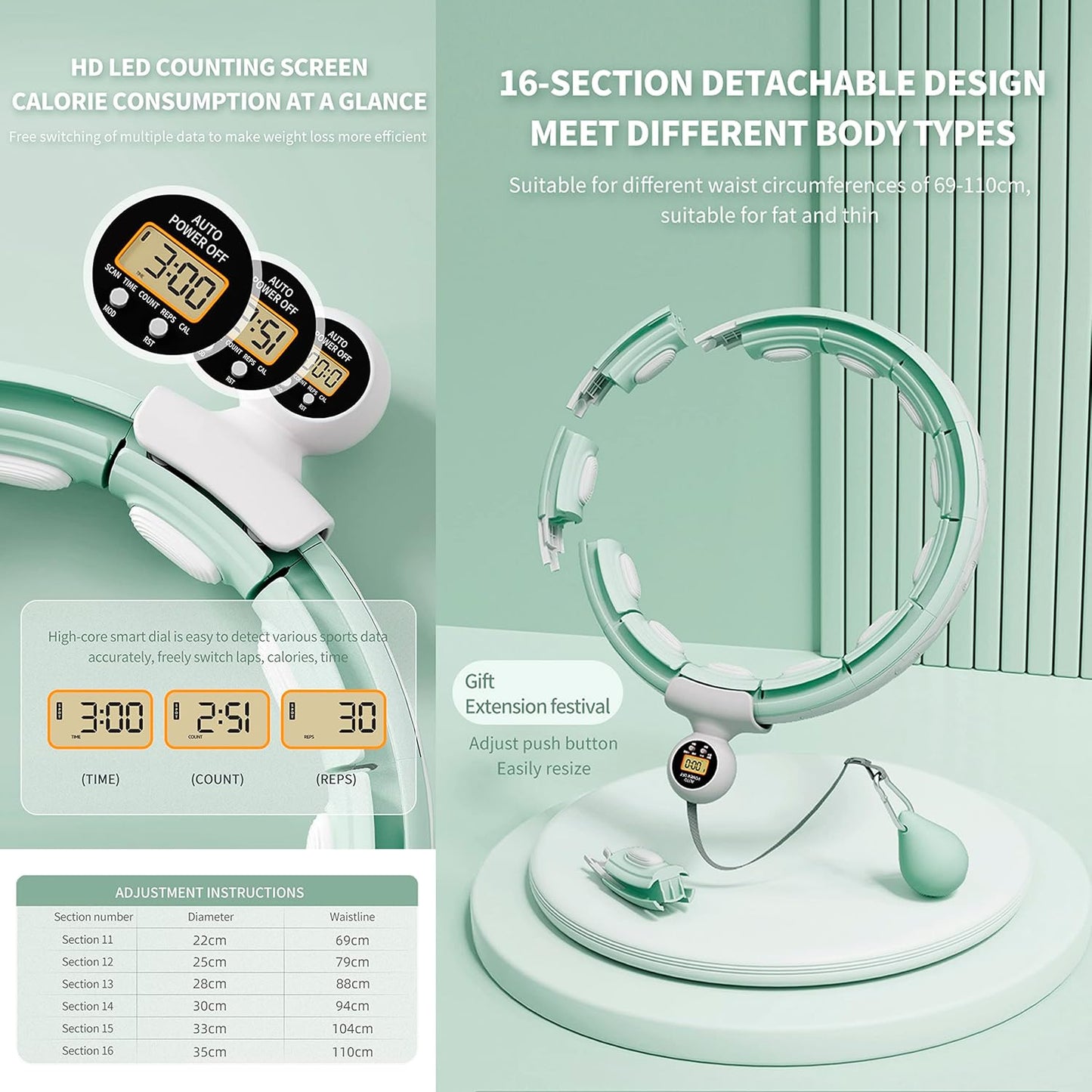Infinity Smart Hula Hoops mit 16 Knoten, 360 Grad Auto-Spinning Ballmassage, Infinity Hoop für Erwachsene, Fitnessgerät zur Gewichtsabnahme