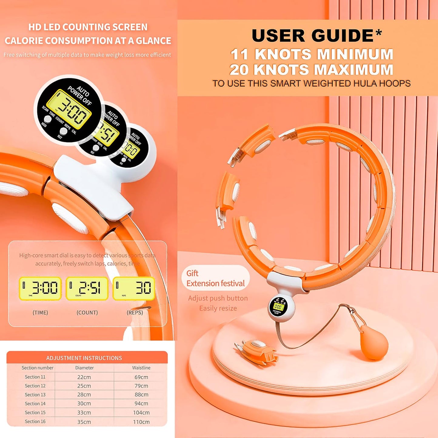Infinity Smart Hula Hoops mit 16 Knoten, 360 Grad Auto-Spinning Ballmassage, Infinity Hoop für Erwachsene, Fitnessgerät zur Gewichtsabnahme