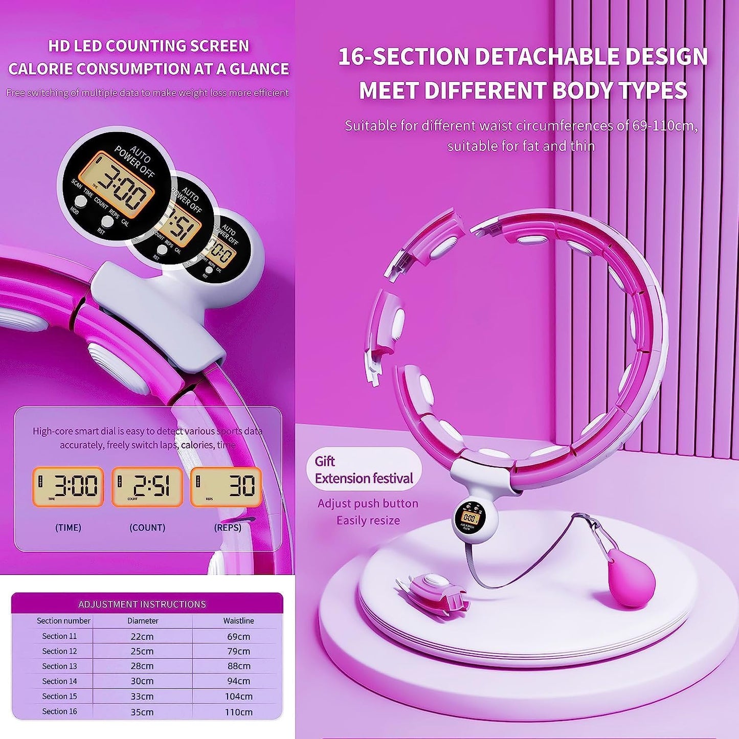 Infinity Smart Hula Hoops mit 16 Knoten, 360 Grad Auto-Spinning Ballmassage, Infinity Hoop für Erwachsene, Fitnessgerät zur Gewichtsabnahme