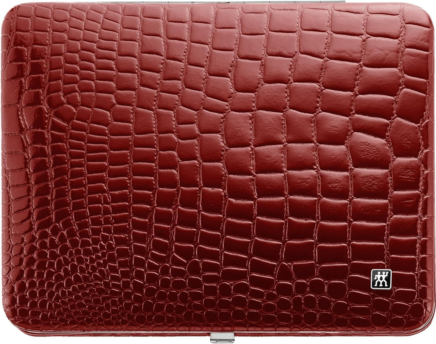 ZWILLING Maniküreset (5 Teilig, für Pflege der Finger- und Fußnägel, Echt Leder Etui mit Metallrahmen), Edelstahl Poliert, Kroko Edition, Rot